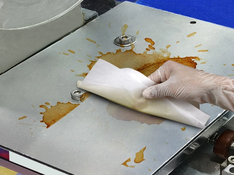 Wiping liquid residue from equipment