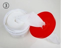 120 Sheet Pre-Saturated Wipes in a Bucket — Wipe fed through the dispensing lid
